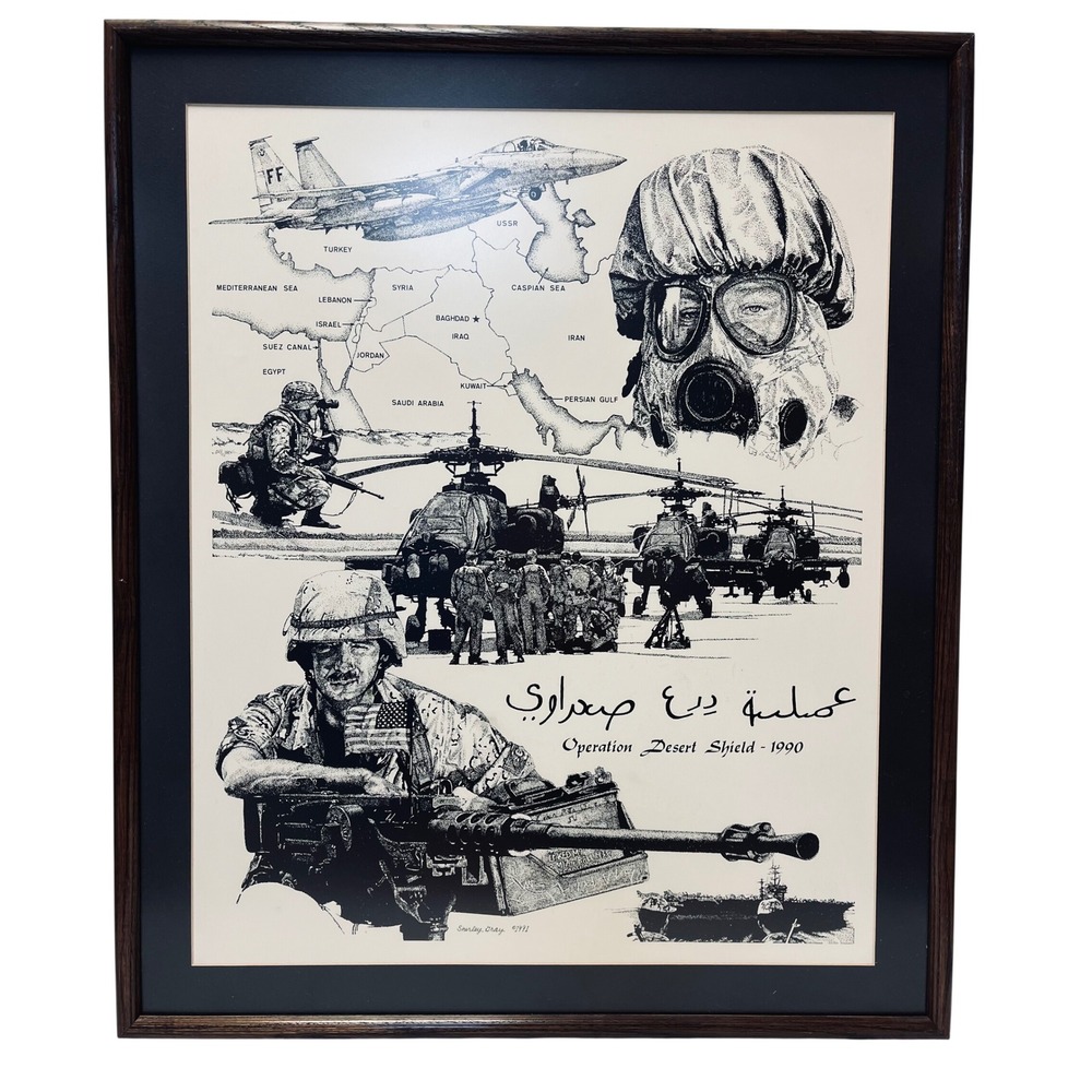 Operation Desert Shield Gulf War Military Print History Signed Shirley Gray 1991